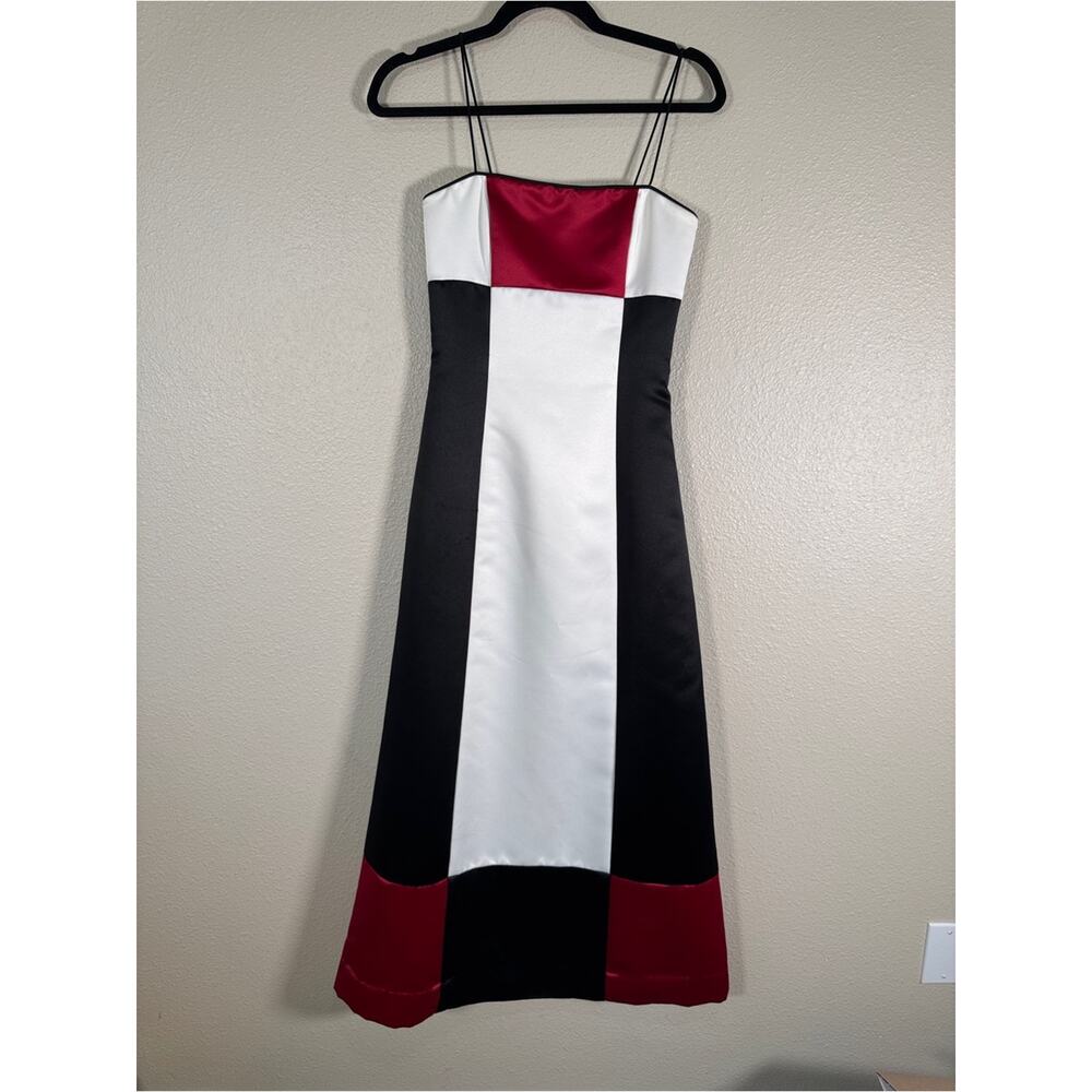 Vintage Jessica McClintock Gunne Sax Black White Red Satin Midi Dress Womens S - Picture 14 of 14